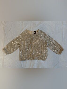 Reitmans Champagne Gold Sequin Bubble-Hem Women's Top